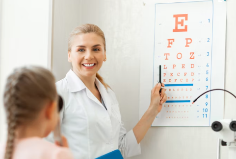 female optometrist checking female patient
